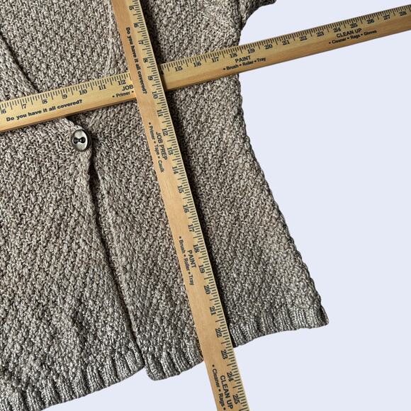 Small Cozy Shimmer Cardigan Beige Gold Metallic Knit Relaxed Y2K - Picture 3 of 7